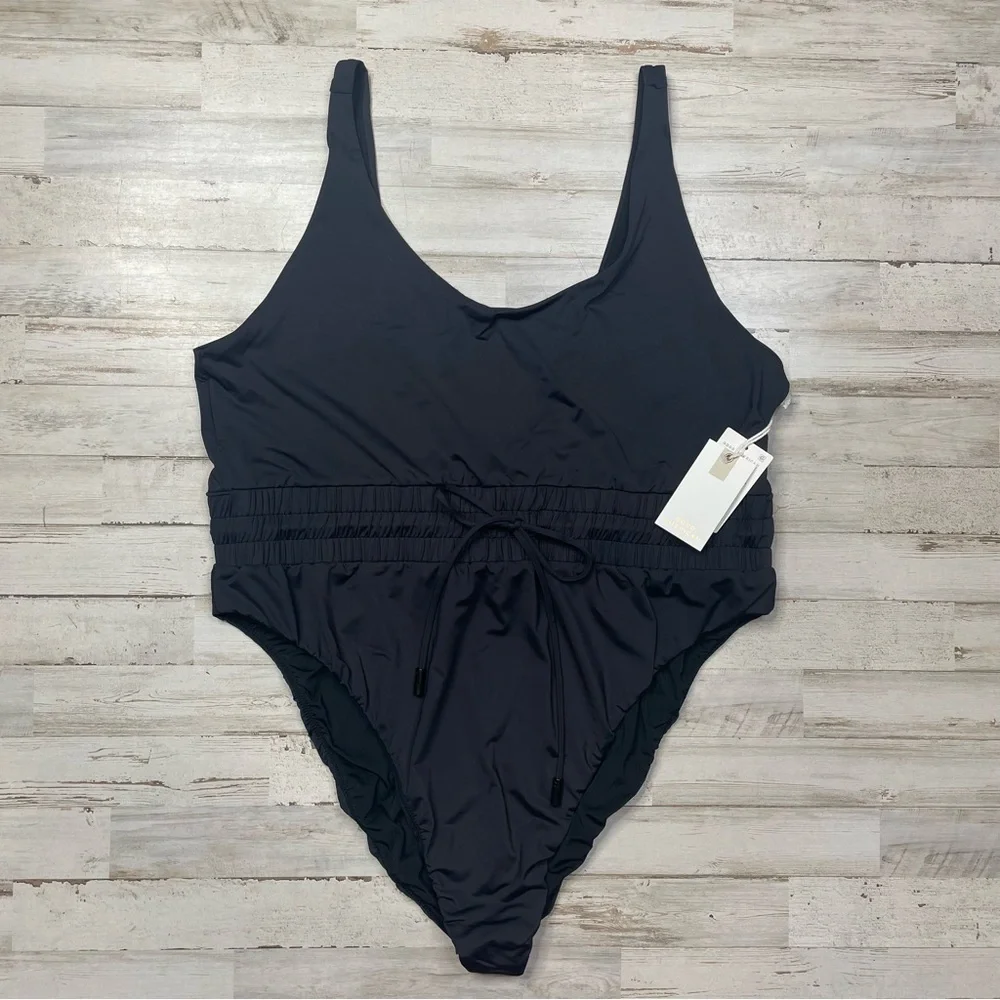 Good American Brilliant Design‎ Waist Framer One Piece Swimsuit Black Size 7 NWT